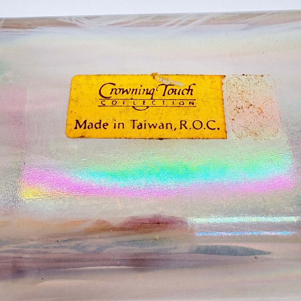 Vintage Crowning Touch Iridescent Carnival Glass Trinket Box White Opalescent - Picture 5 of 6